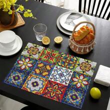 1pc/4pcs/6pcs Bohemian Mandala Placemats, Mexican Traditional Pattern And Geometric Grid, Bohemian Flowers, Washable Table Mats For Dining, Kitchen, Party