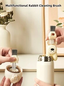 1pc/3pcs New Cute Rabbit 3-In-1 Cup Brush, Petal 3-In-1 Cup Brush, Multi-Functional Crevice Cleaning Brush, Tea Cup Milk Bottle Groove Brush, Portable For Home & Travel - Multicolor - View 8