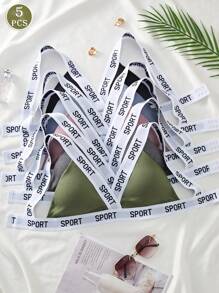 5pcs Women Fashion Casual Letter Ribbed Medium Support Comfortable Sports Bra Underwear - Multicolor - View 9