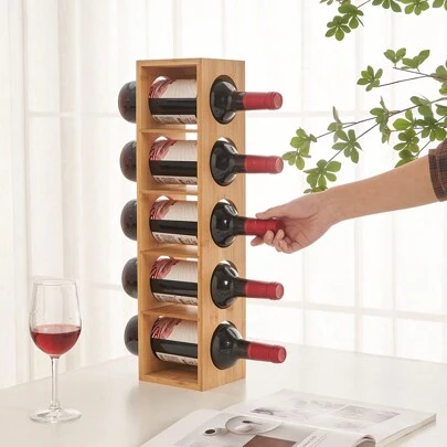 Etagère à Vin pour cuisine, Meuble Casier de Range Bouteilles, Support en bambou Jusqu'à 5 Bouteilles,Casier 13.5x12x53cm, Utilisation à 2 modes: Horizontal, vertical