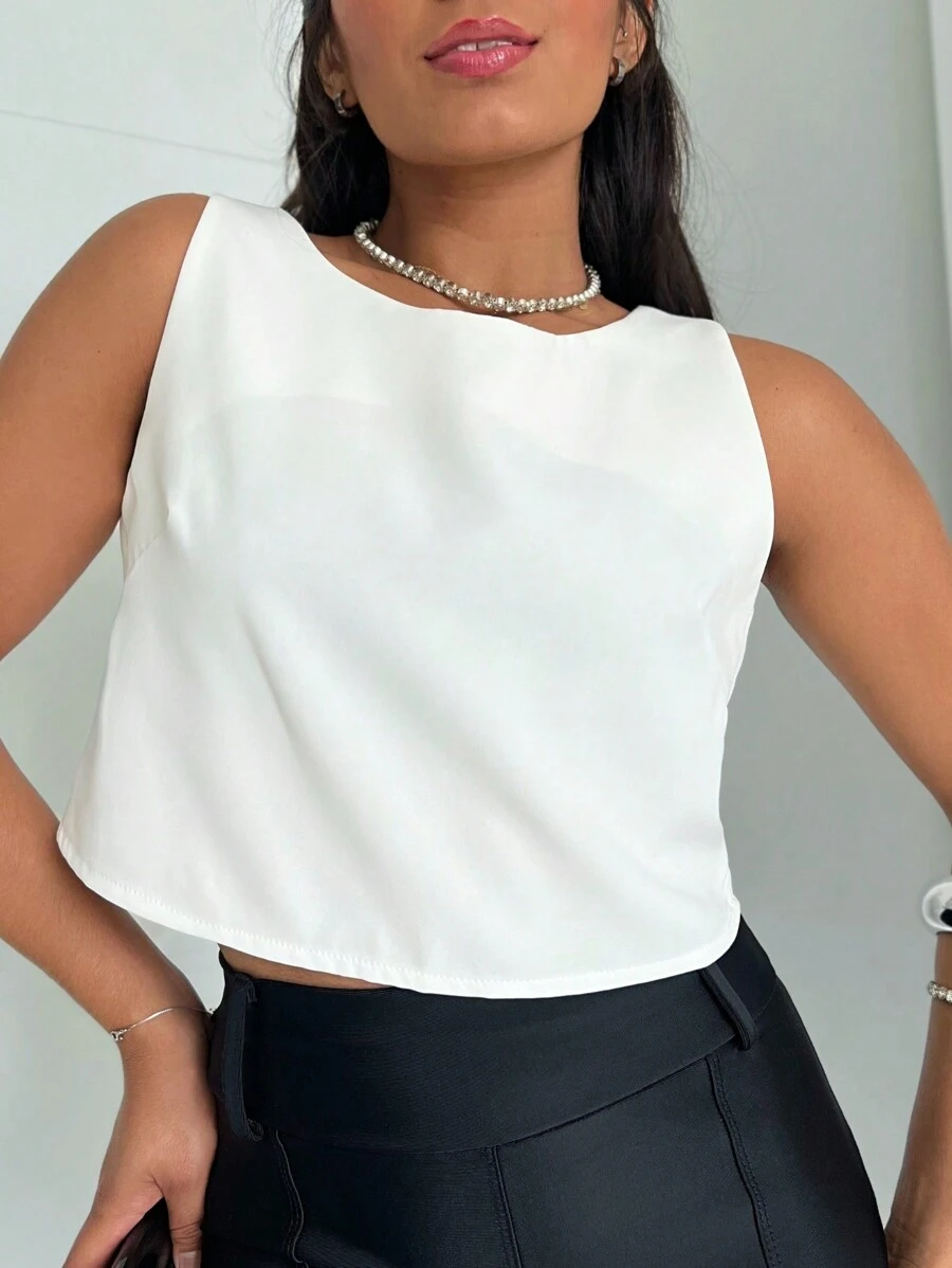 HELENY Women's Plain Top Blouse (Tailored) - trắng - Xem 1