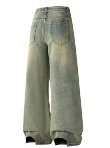 Men's Fashionable Versatile Retro Wide Leg Loose Fit Jeans - Yellow - View 2