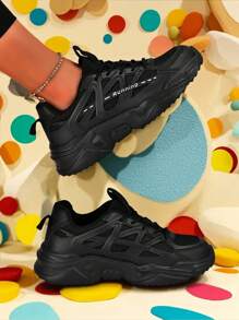 Sporty Front Chunky Sneakers For Women,Colorblock Leather Lace-Up Shoes Women Boots Women Lightweight Breathable Sneakers Women Shoes Comfortable Casual Shoes For Women