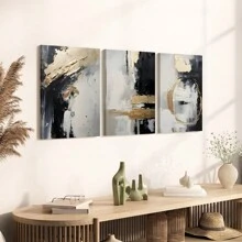 Set Of 3 Modern Golden Abstract Canvas Wall Art , Frameless Posters For Living Room Decor, Indoor Portrait Orientation Wall Art Decorative Murals, Home Decor, Poster Art,Canvas Wall Poster Gifts Birthday Graduation - Multicolor - View 9