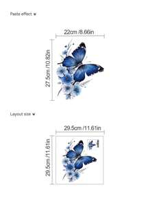 mama look 1pc Blue Butterfly Toilet Sticker Wall Decor, Self-Adhesive Removable PVC Bathroom Wall Art Stickers