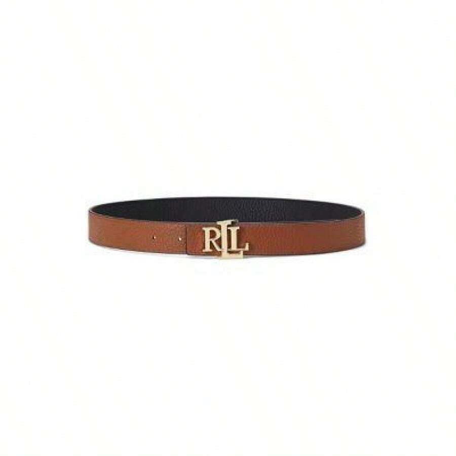 Ralph Lauren Logo Reversible Pebbled Leather Belt | | Women Belts - Black/Lauren Tan - View 1