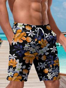 Men's 3D Hawaii Print Beach Shorts, Summer - Multicolor - View 3