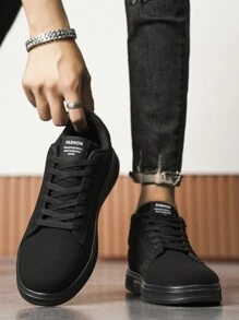 男士简约拼接黑色休闲滑板鞋，时尚商务轻便舒适户外步行运动鞋，百搭情侣鞋 - 黑色 - 查看 6