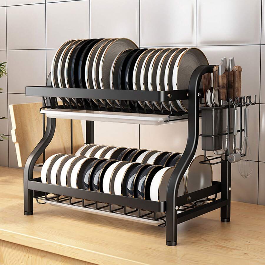 1pc Minimalist Kitchen Bowl & Dish Rack/Countertop Multi-Function Bowl Plate Draining Shelf/Household Bowl & Cutlery Storage Rack - Multicolor - View 1