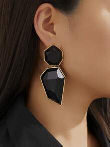 1 Pair 2024 New Exaggerated Geometric Colorful Acrylic & Metal Earrings, Unique Creative Design, Minimalist Style, Versatile For Women Party, Daily Wear, Gift