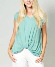 Coin 1804 Womens V Neck Twist Front T-Shirt - Green - View 2