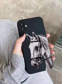 1入組白馬設計黑色矽膠手機殼,適用於apple Iphone 12mini/13mini/15promax/14promax