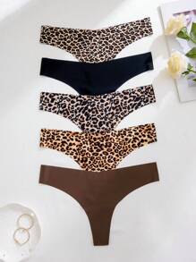 5 件/套女士豹纹性感舒适丁字裤 - 彩色 - 查看 4
