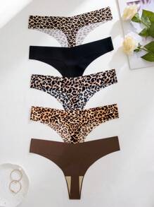5 件/套女士豹纹性感舒适丁字裤 - 彩色 - 查看 2