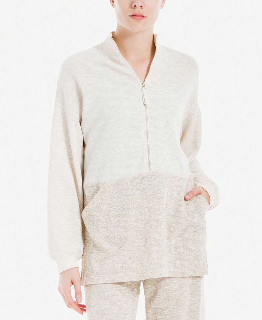 Max Studio London Zip Front Sweater - Cream - View 1