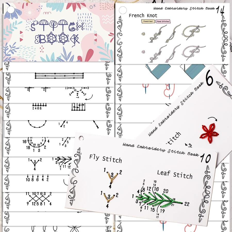 15pcs/Set Both Side Creative Mini Sewing Book - Upgrated 30 Page Stitching Book ,15 Page For Sewing Praticing,15 Page For Sewing Learning , Craft Gift Set For Beginners, Paper Material,Educational Stitching Guide With Learing Skill