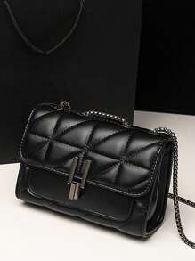 Dedoo Elegant Women's Shoulder Bag With Chain Strap, Quilted PU Leather Crossbody Bag, Luxury Simple Underarm Messenger Bag With Zipper Closure, Plaid Pattern, Hand Washable - Polyester Lined