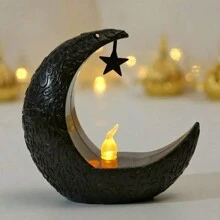 Portavelas de estrella y luna, farol de media luna festivo, luz de vela electrónica, lámpara de viento - Decoraciones festivas