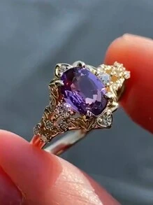1 件优雅闪亮叶镶嵌紫色戒指，适合婚礼、订婚、日常佩戴、送给家人/朋友/爱人的礼物， - 紫色 - 查看 4
