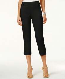 JM Collection Petite Rivet Detail Tummy Control Capri Pants - Black - View 1