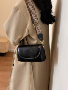 复古别致宽肩带方形单肩包 - 时尚纯色翻盖斜挎包，配有可调节肩带，适合女士 - 非常适合日常使用和旅行
