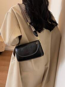 复古别致宽肩带方形单肩包 - 时尚纯色翻盖斜挎包，配有可调节肩带，适合女士 - 非常适合日常使用和旅行