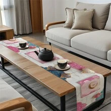 1/4 件斋月吉祥大理石粉红月亮与几何图案桌旗和餐垫套装、开斋节节日餐桌装饰面料、斋月装饰品、礼物、桌旗和餐垫套装，适合室内和室外庆祝活动、季节性派对配件、厨房餐桌装饰、派对餐桌装饰、居家房间桌旗