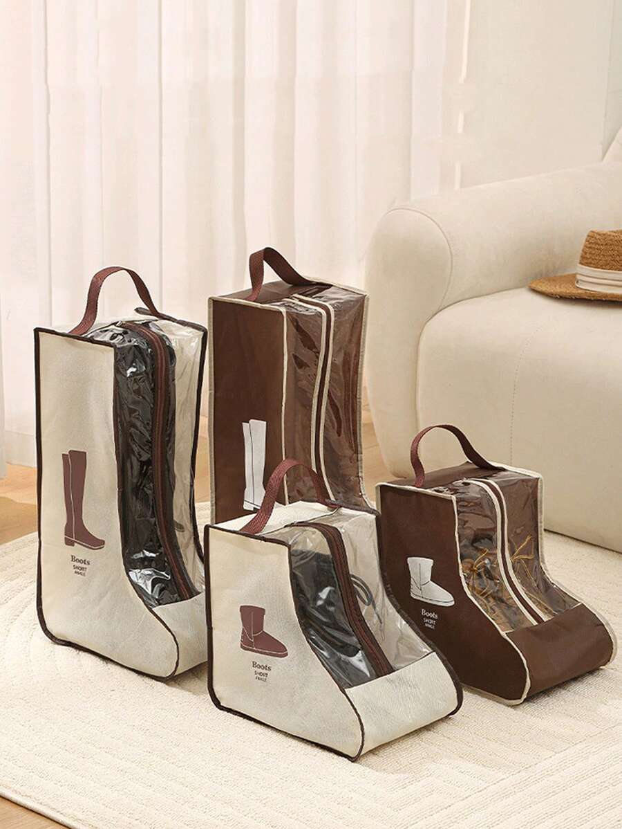 1pc New Creative Fashion Transparent Shoe Boot Dust Cover, Travel Shoe Dust Bag, Large Capacity Waterproof Portable Handheld Boot Storage Bag, Suitable For Storing Tall Boots, Short Boots, Sports Shoes And Other Shoes, Great For Home, School, Dorm, Travel, Beach Shoe Bag Travel Organizer Drawstring Shoes Pouch Shoes Cover Dust-Proof For Men For Women Packing Cubes Travel Essential Cruise Essentials Vacation Essentials