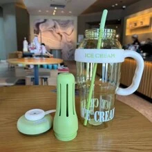 Large Silicone Water Bottle With Straw 1350ml Capacity With Portable Filter Plastic Bottle With Straw And Handle - 乾枯玫瑰色 - 查看 3