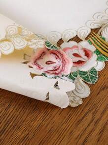 1pc Embroidered Hollow-Out Table Runner, Polyester, Spring Elements, Suitable For Coffee Tables, Cabinets, Kitchens, Dining Rooms, Holiday Parties And Gatherings Decoration - Beige - View 5