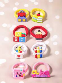 8pcs/Pack Multicolored Hair Scrunchies Set, Sweet & Cute Hair Accessories For Daily, Party, Birthday Gift - Multicolor - View 2