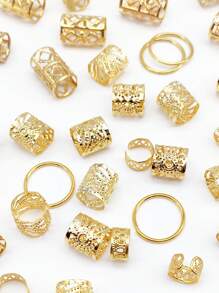 80pcs Mixed Hair Ring Dreadlocks Set, Personalized Street Party Braided Hair Clips Hair Accessories Loc Hair Jewelry For Braids For Girls And Women Boho,Gold Head Piece, School Stuff