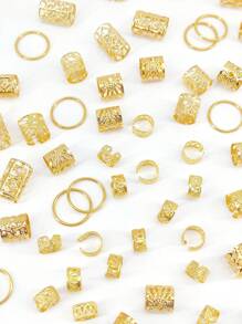 80pcs Mixed Hair Ring Dreadlocks Set, Personalized Street Party Braided Hair Clips Hair Accessories Loc Hair Jewelry For Braids For Girls And Women Boho,Gold Head Piece, School Stuff