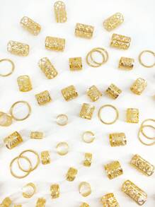 80pcs Mixed Hair Ring Dreadlocks Set, Personalized Street Party Braided Hair Clips Hair Accessories Loc Hair Jewelry For Braids For Girls And Women Boho,Gold Head Piece, School Stuff