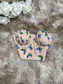 Cropped Top Blouse Thin Strap Chain With Mermaid Bra Fashion Blogger Retro Summer Party Beach Neoprene Suplex Strappy - Jahe - View 1