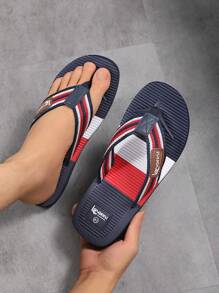 Men's Stylish Handcrafted Flip Flops, Beach Sandals, Flat Thong Slippers, Lightweight Office Casual Sandals, Unisex Design, Summer - Blue - View 1