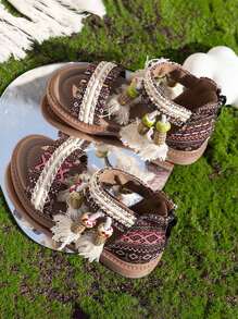 1 双儿童凉鞋，时尚复古防滑耐用沙滩鞋，适合男孩和女孩 - 卡其色 - 查看 4