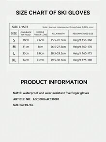 VECTOR MOTION 5-Finger Ski Gloves Unisex, With Leash, Thickened, Waterproof, Anti-Slip, Wear-Resistant, Hook And Loop Separate Finger Gloves, Suitable For Skiing, Snowboarding, Hand Warmer, Winter Gloves, Snow Gloves