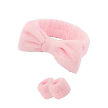 Conjunto de faixa de cabelo e pulseira de banho em veludo rosa coral com laço, faixa de cabelo feminina com borda larga, lavagem em cor sólida, acessório de cabelo moderno para a volta às aulas. - Rosa - Ver 15