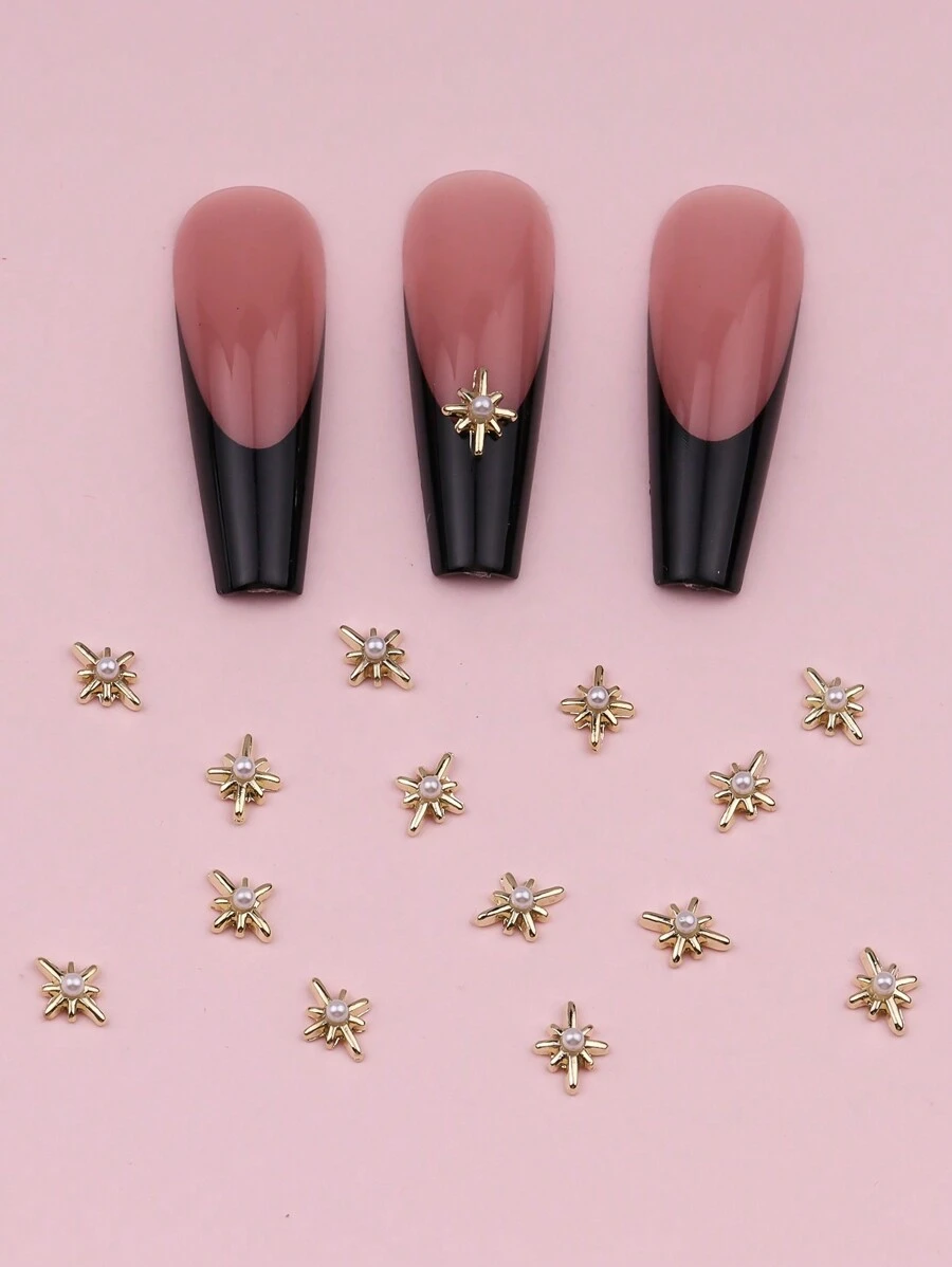 10pcs Mini Faux Pearl Golden Starry DIY Nail Art Decorations Nails