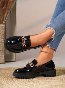 Women's Fastener Decor Thick Heel Oxfords, Fashionable Academy Style Formal Shoes, Comfortable Slip-On Flats