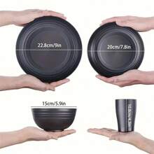 Christmas 32pcs Wheat Straw Plastic Tableware Set, Serves 8 People, Includes Plates, Dessert Plates, Cereal Bowls, Cups, Unbreakable Colorful Plastic Outdoor Camping Dinnerware, Blackhome Decor Gift For New Year - Black - View 2