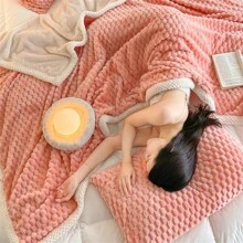 1件純色加厚加柔毛毯 - 粉色 - 查看 6