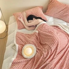 1件純色加厚加柔毛毯 - 粉色 - 查看 3