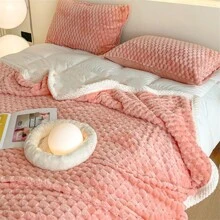 1件純色加厚加柔毛毯 - 粉色 - 查看 8