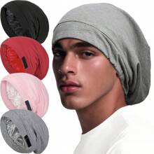 1pc Solid Color Unisex Adjustable Modal Satin-Lined Sleeping Cap, All Season - A - View 7