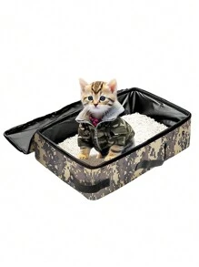 便携式可折叠猫砂盆带盖、手柄和猫砂盘，轻便旅行猫砂盆，猫和小猫必备 - 彩色 - 查看 14