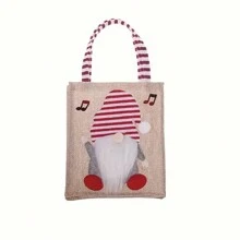 1pc Christmas Gift Bag With Cartoon Gnome Design, Linen Tote Bag For Party Favors, Candies And Holiday Decorations - Reusable Holiday Shopping Tote Bag For Christmas Gifts