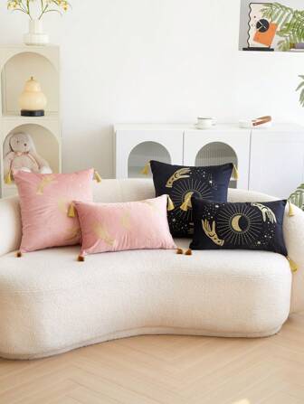 1pc Ramadan Crescent Moon Embroidery Throw Pillow Case For Home Decor, Living Room, Bedroom, Party