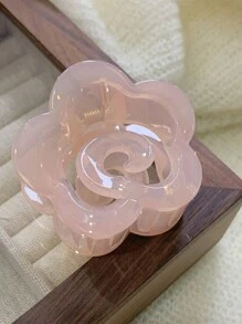 1pc Women Claw Hair Clip In Gray, Pink, Beige, Ins-Style Cute Elegant Camellia Jelly Color Hair Claw